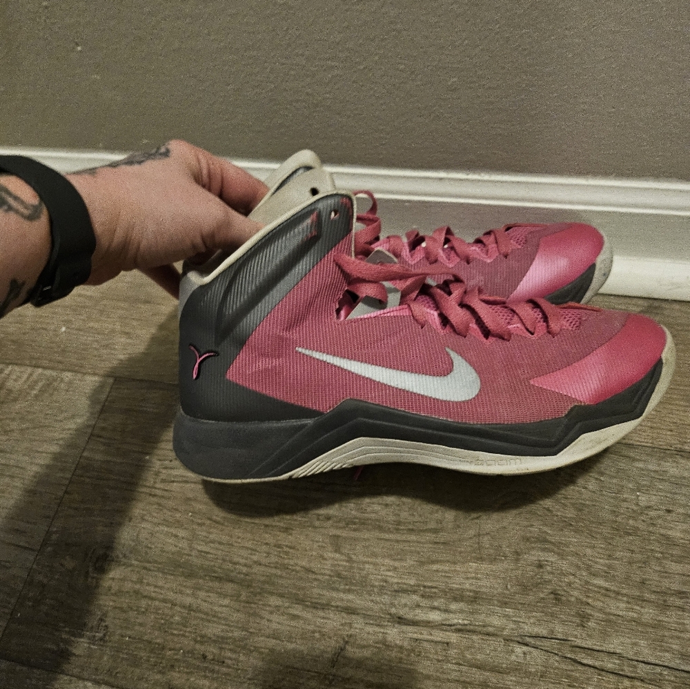 Nike Pink and Gray High-Top HYPERQUICKNESS Breast Cancer Awareness